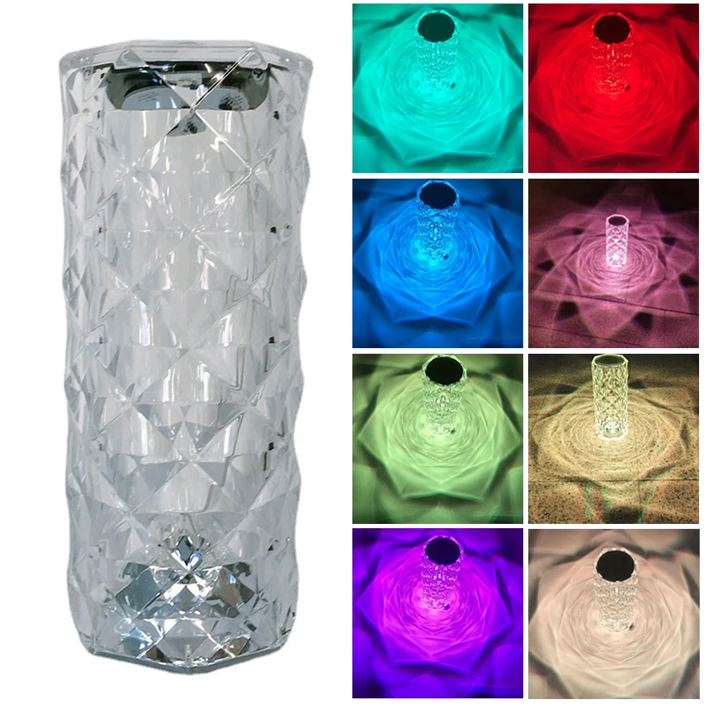 

Rose Crystal Light USB Rechargeable Adjustable 3 Colors /RGB 16 Colors(with Remote Control)table Lamp for Bedroom Decoration