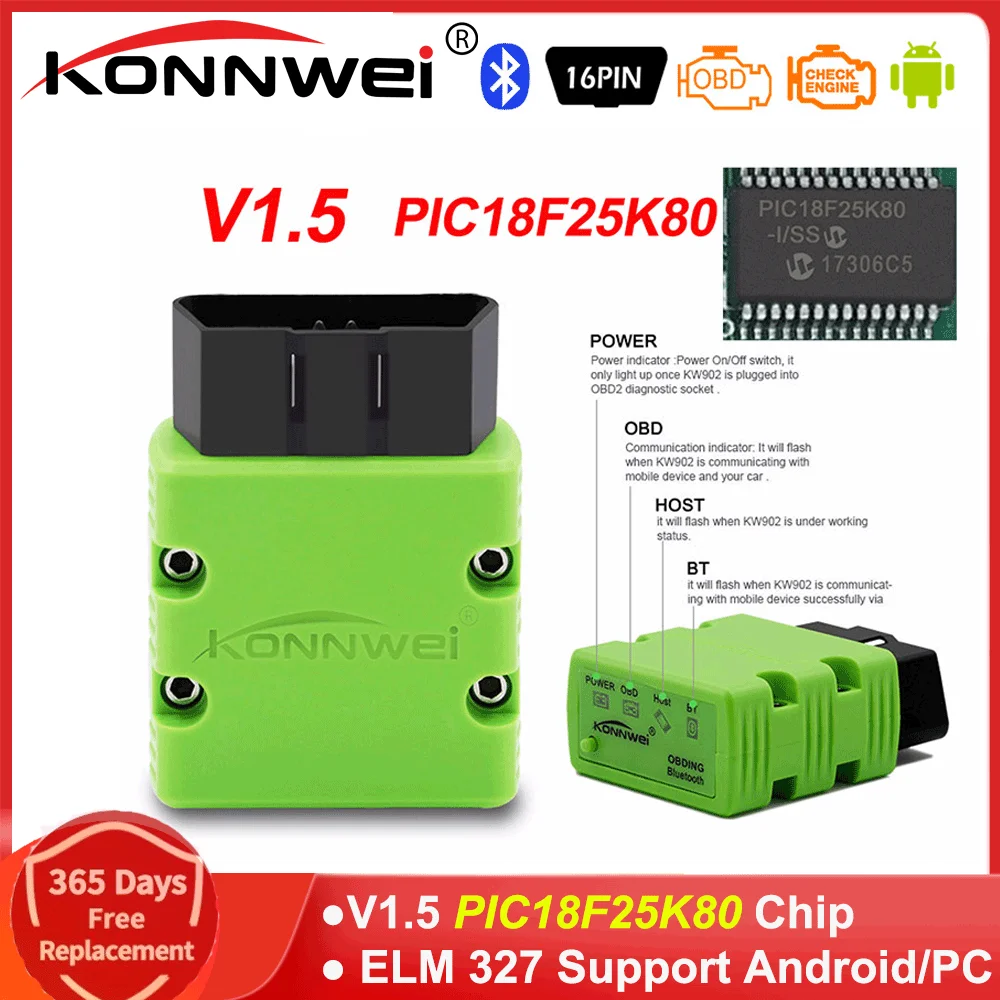 Автомобильный сканер Konnwei KW902 BT ELM327 V1.5 PIC18F25K80 OBDII диагностические инструменты ELM 327