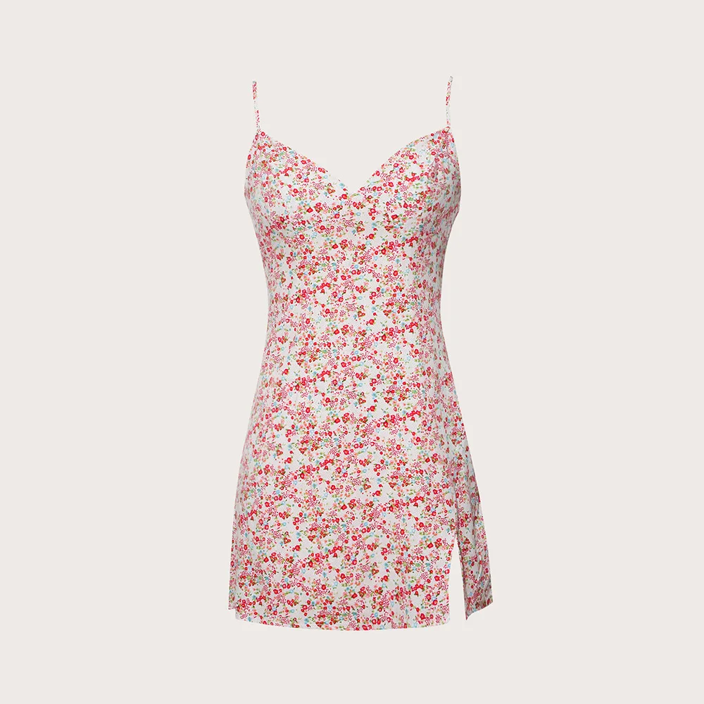 

Strap dress embroidered high waist thin V-neck sexy skirt