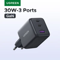 UGREEN Зарядное устройство GaN 30 Вт, 3 порта PD 3.0 USB C Зарядное устройство для iPhone 16 15 14 Pro Samsung S25 Xiaomi Tablet iPad Air Pro Зарядное устройство для телефона