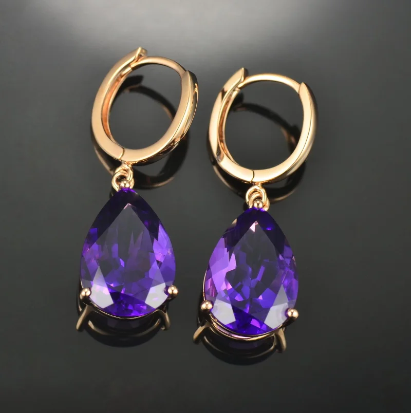 

ANGLANG Fashion Water Drop Shaped Drop Earrings with Purple Cubic Zirconia Statement Earrings Wedding Party Jewelry for Women