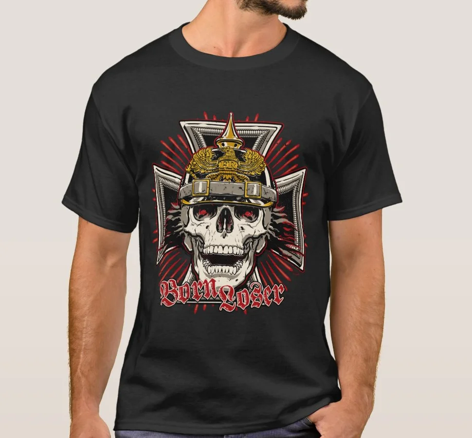 

WWI German Iron Cross Prussian Pickelhaube Skull Soldier T-Shirt Short Sleeve Casual 100% Cotton O-Neck Mens T-shirt Size S-3XL