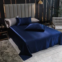 1pc bed linen satin blue solid color smooth queen size flat bed sheet king top sheet for bedspillowcase need order