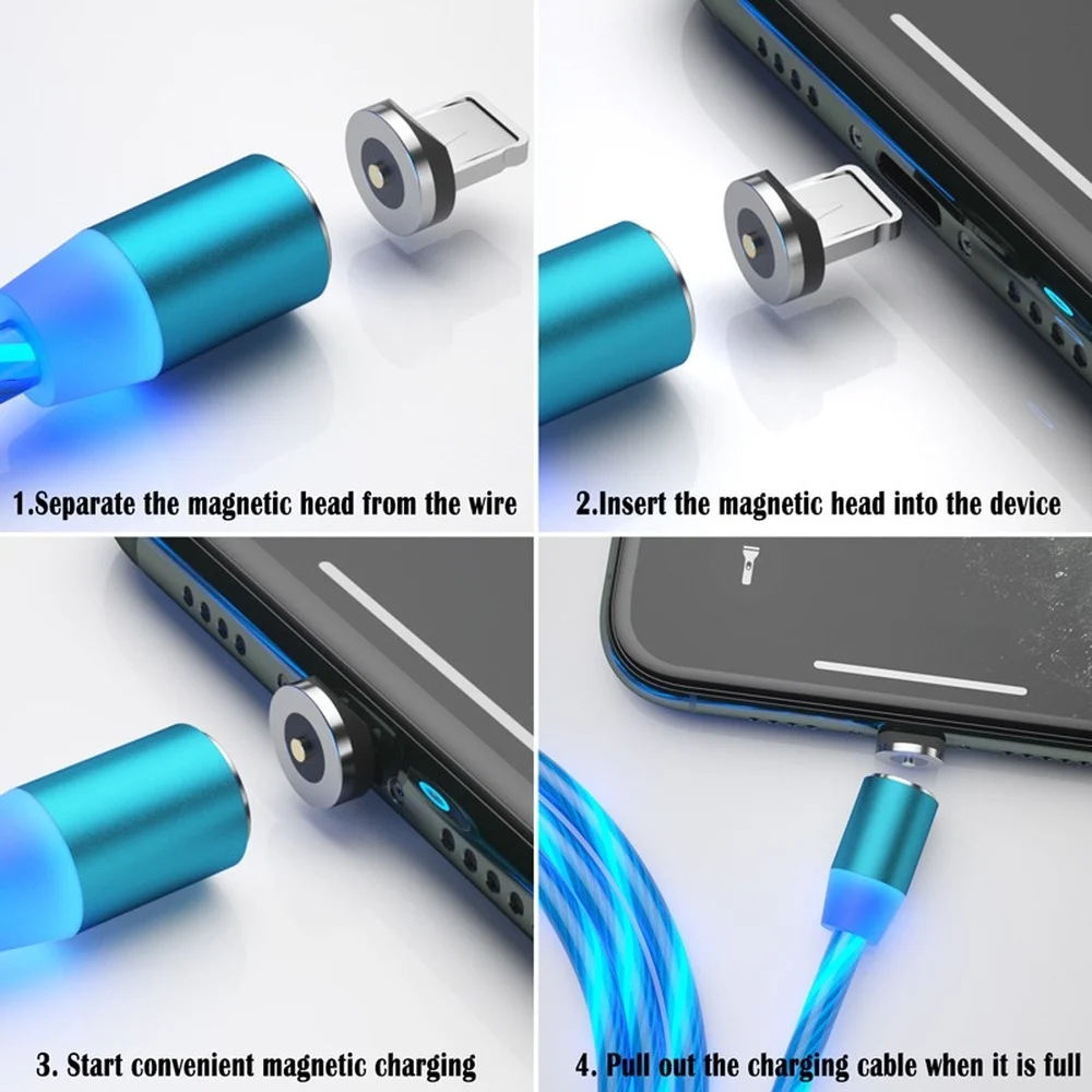 Магнитный светящийся кабель MVQF для зарядки usb c Samsung светодиодный Micro USB Type C Iphone |