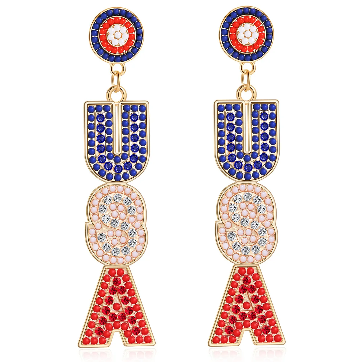 

4th of July Earrings with Rhinestone Patriotic Beaded American Flag Drop Dangle Earrings for Women Independence Day Party Favors