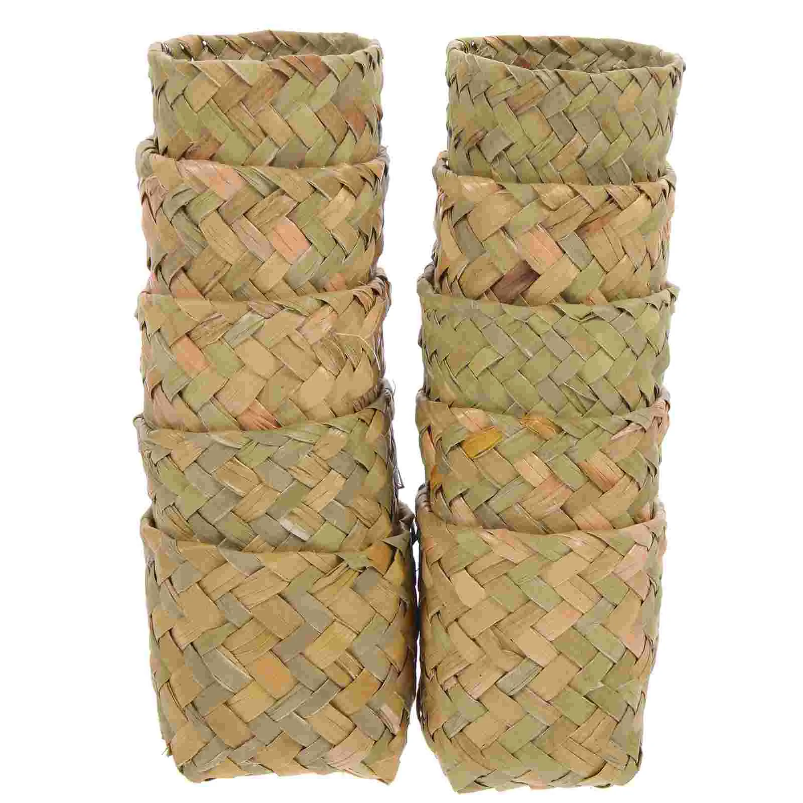 

10 Pcs Flower Girl Gifts Candy Box Portable Case Wedding Wicker Basket 6x6cm Straw Child