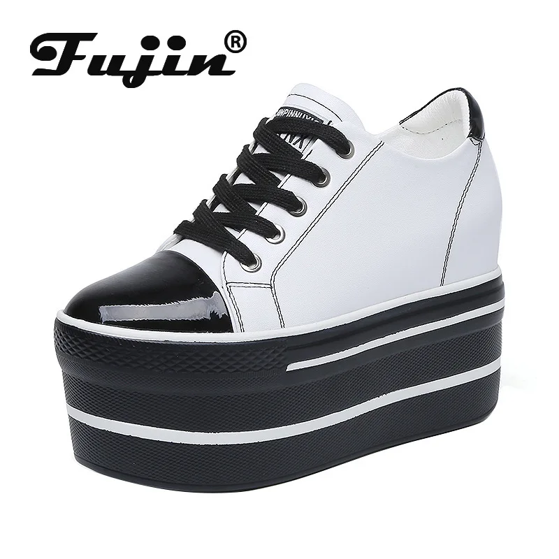 

Fujin 10 см 2022 натуральная кожа толстая подошва супер высокий скрытый каблук платформа танкетка массивная обувь кроссовки на шнуровке Вулкани...
