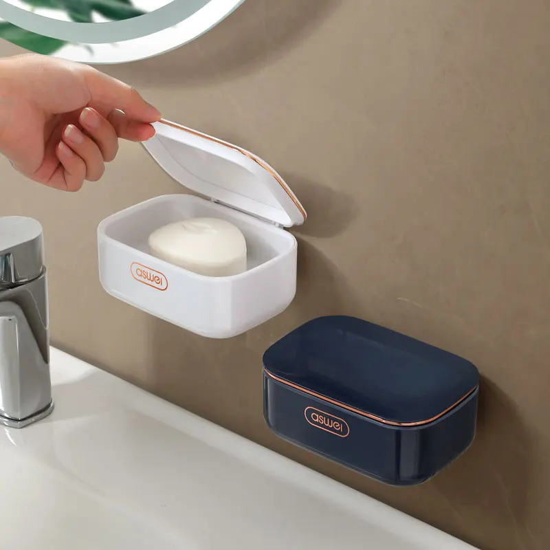 Caja de jabón con tapa para baño, organizador de viaje, impermeable, ABS, montado en la pared