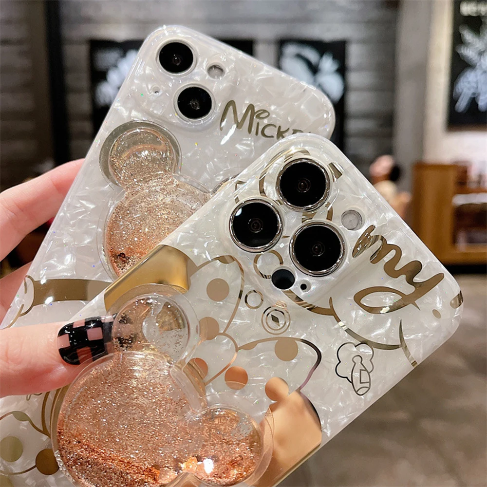 Cartoon Mouse Quicksand support With holder Phone Case For iPhone 11 12 13 14 Pro ProMax