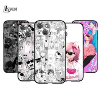 anime yarichin club silicone cover for apple iphone 13 12 mini 11 pro xs max xr x 8 7 6s 6 plus 5s se black phone case