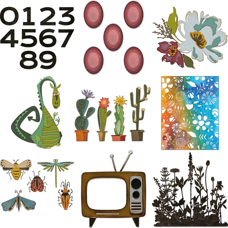 

Retro Tv Metal Cutting Dies Cactus Potted Season Flower Decoration Diy Scrapbooking Album Paper Cards Crafts Embossing Die Cuts