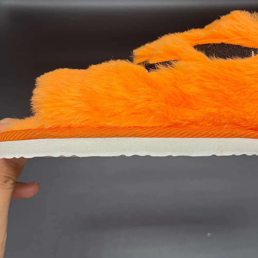 Fluffy Winter Warm Slippers Woman Girls Halloween Pumpkin Cartoon House Slippers Furry Comfort Flat Shoes Zapatos Mujer