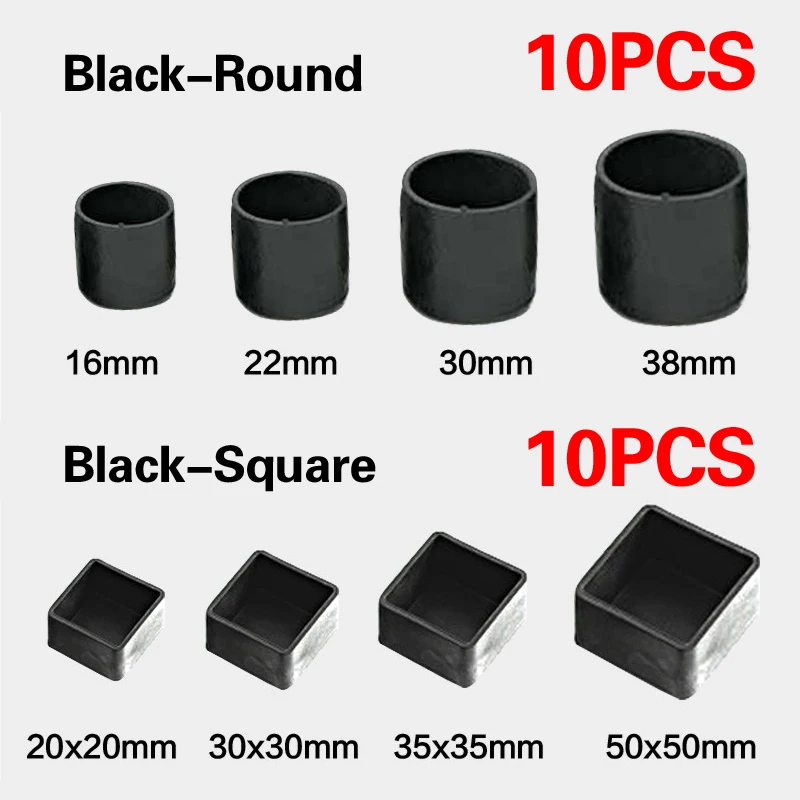 

10Pcs/lot PVC Chair Table Leg Floor Protector Foot Cover Transparent Black Non-slip Furniture Floor Protector Pads Round Square