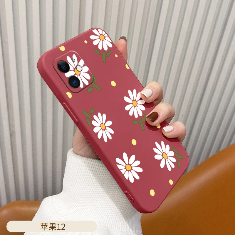 daisy liquid silicone case for iphone 13 12 pro mini 11 pro max x xr xs max 8 7 6 6s plus new ultra thin soft phone cover case free global shipping