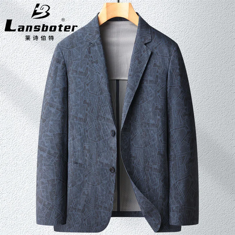 

Lansboter Blue Traceless Pressure Glue Printing Men Suit Coat Spring Summer New Trend Sunscreen Non Ironing Stretch Casual Coat