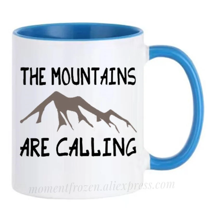 

The Mountains Are Calling Camping Cups Campfire Tea Mugs Coffee Mugen Milk Tableware Coffeeware Home Office Decal Friends Gifts