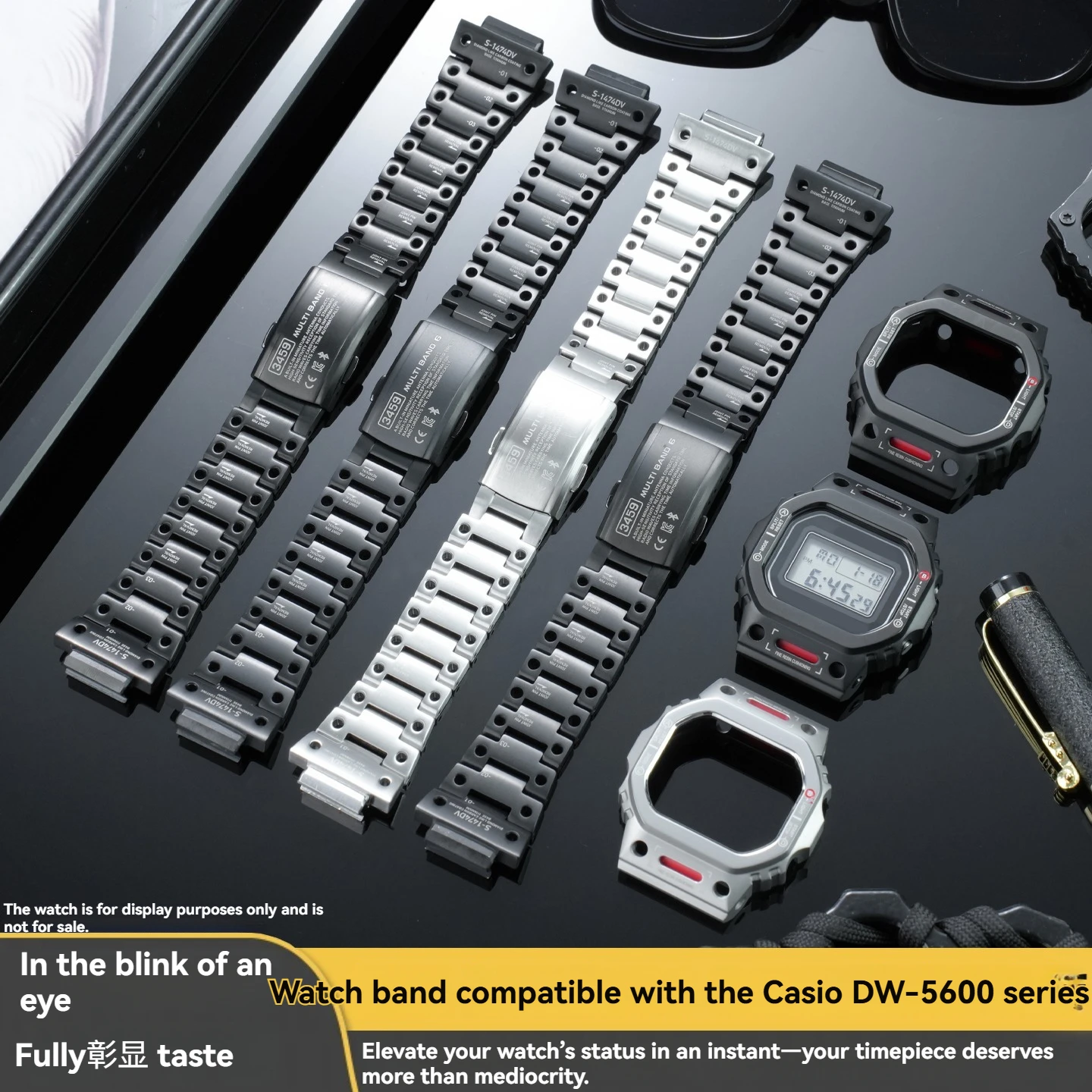 Фото Премиальный набор для модификации Casioak DW5600/GWB5600/GWM5610 из титана/стали |   Комплект для модернизации в стиле MechWarrior: чехол, рамка и ремешок |   водонепроницаемый №2