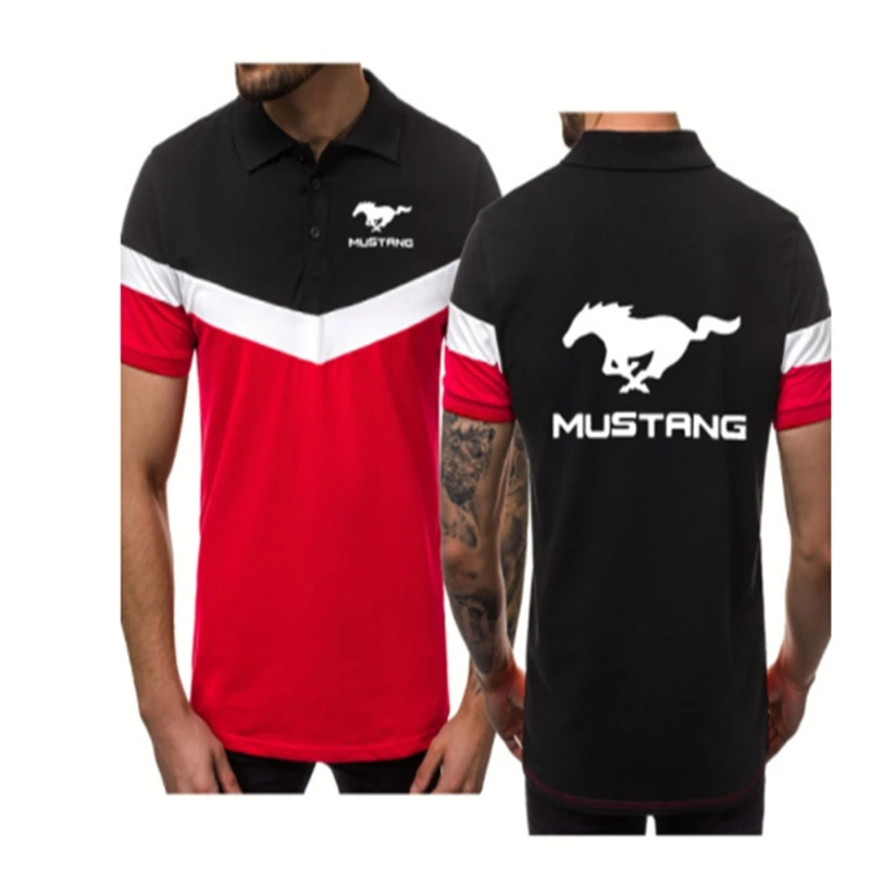 

Рубашка-поло Mustang мужская с коротким рукавом, хлопок, Повседневная модная с принтом логотипа машины, лето