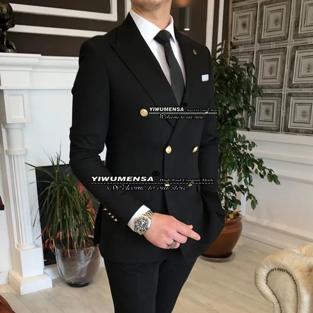 Classic Black Men Suits Slim Fit Double Breasted Coat Pants Design Latest Business Formal Party  Dress Costume Homme Luxe