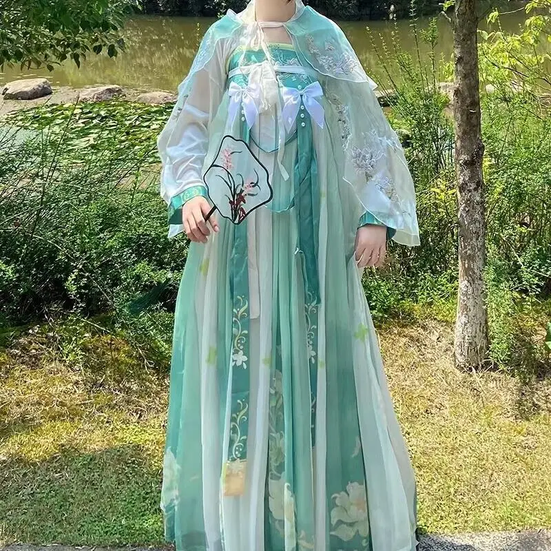 Женское платье 2022 Hanfu яркое зеленое с градиентом в винтажном стиле |