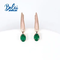bolaijewelrynew natural green agate oval 57mm earrings 925 sterling silve rose gold fine jewelry for woman daily wear