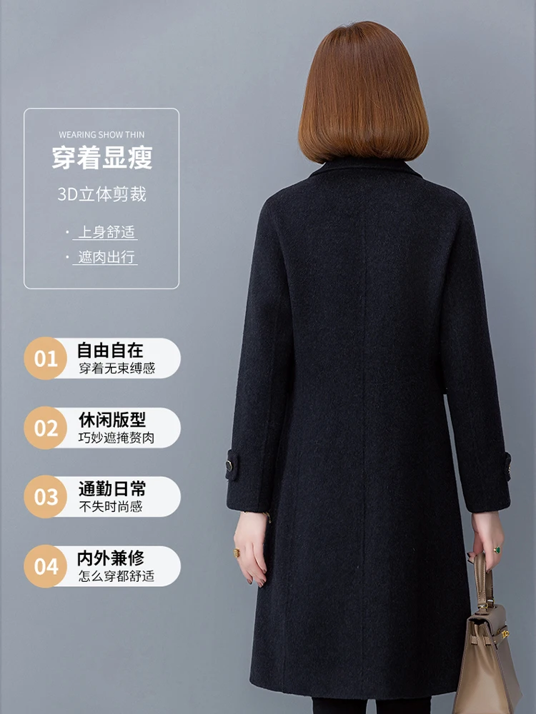 Woodpecker Red Double-sided Cashmere coat Women Winter 2024 New Small Plus size Mid-Length Woolen Jacket