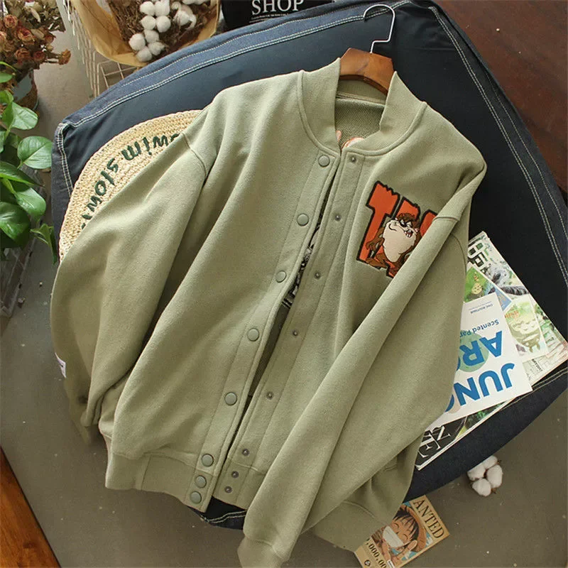 

Женская бейсбольная куртка свободного покроя с буквенным принтом