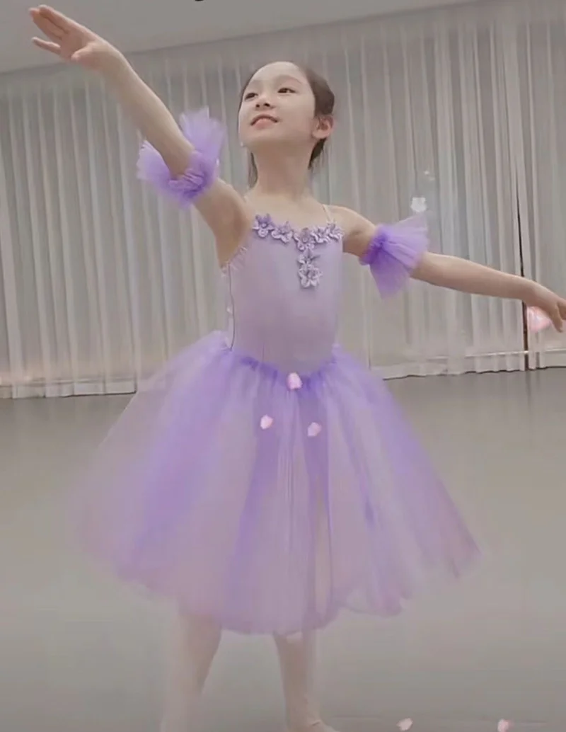 

2022 Wholesale New Fairy Prom Party Costume Kids Sequined Flower Dress Girls Dance wear Gymnastic Ballet Leotard Tutu Dress