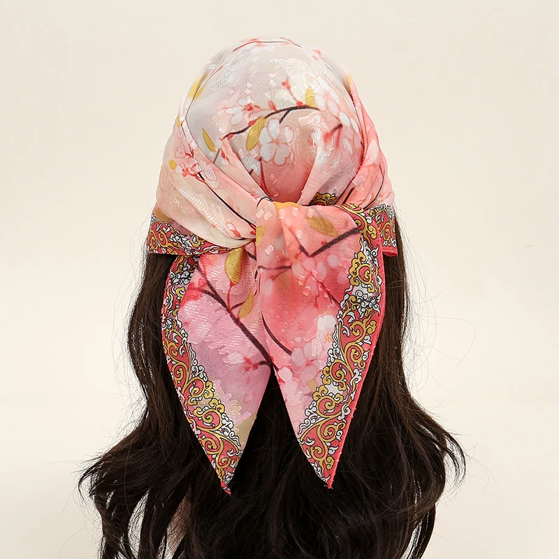 Новый дизайн атласный Шелковый квадратный шарф с цветочным принтом Женский