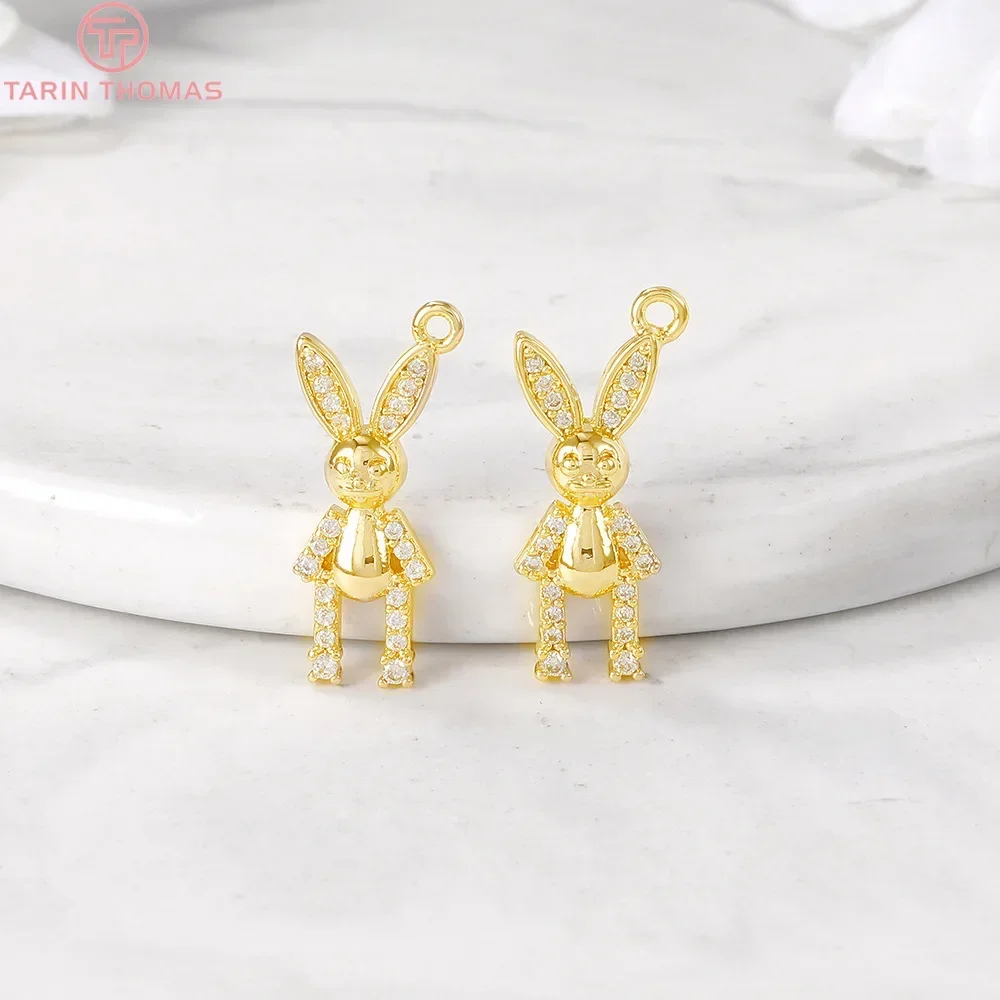 (1151) Отверстие 9x20 мм 1 5 24-каратное золото латунь с цирконом подвески в виде кролика