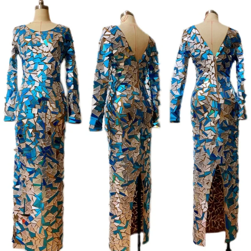 Длинная юбка трапециевидной формы с глубоким V-образным вырезом платье блестками