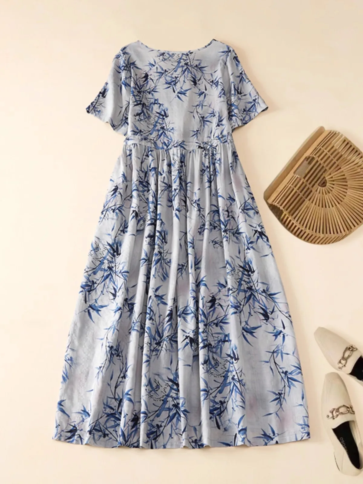 Винтажные женские длинные платья с принтом бамбуковых листьев новинка 2023 года
