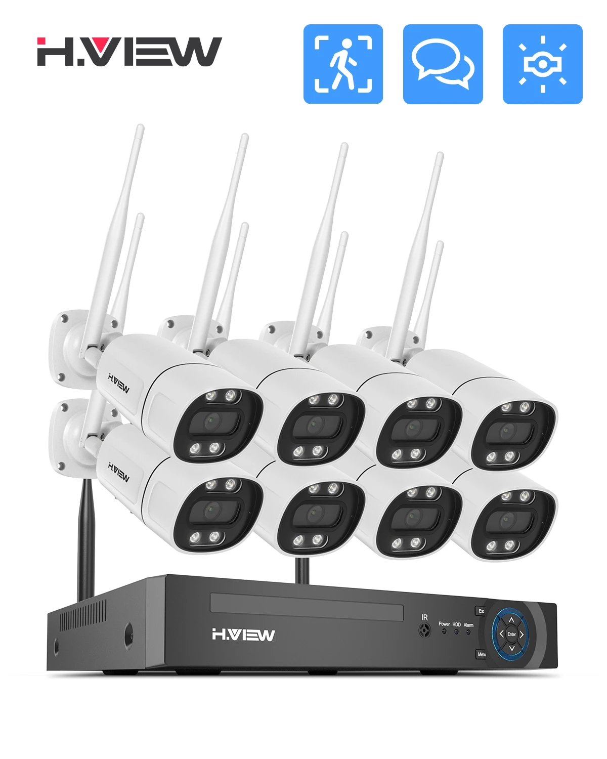 H.view 8CH 5mp Wireless Wifi Camera Security System CCTV Camera Video Surveillance Kit NVR Indoor Outdoor Two-Way Audio Xmeye