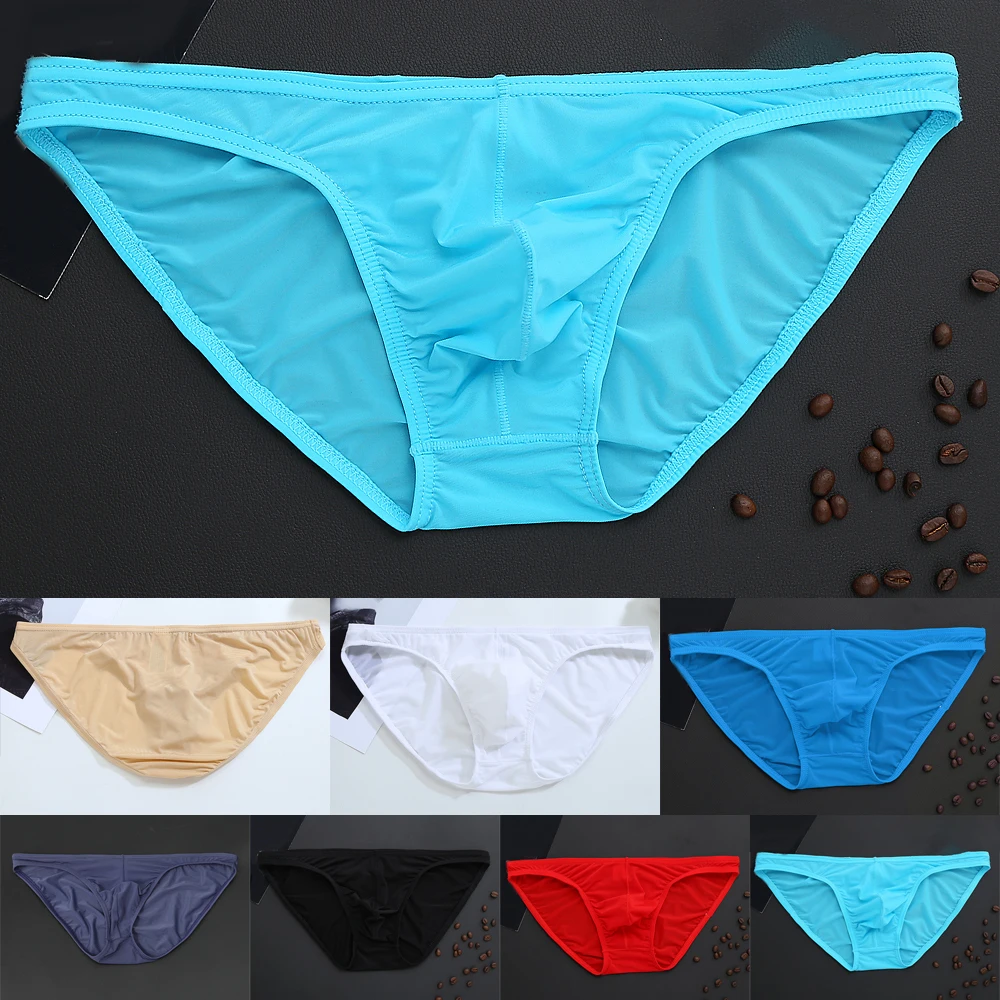 

New Men's Sexy Ice Silk Skinny Briefs Comfy Breathable Low-waist Underwear Skin-friendly Comfortable Underpants Solid Panties