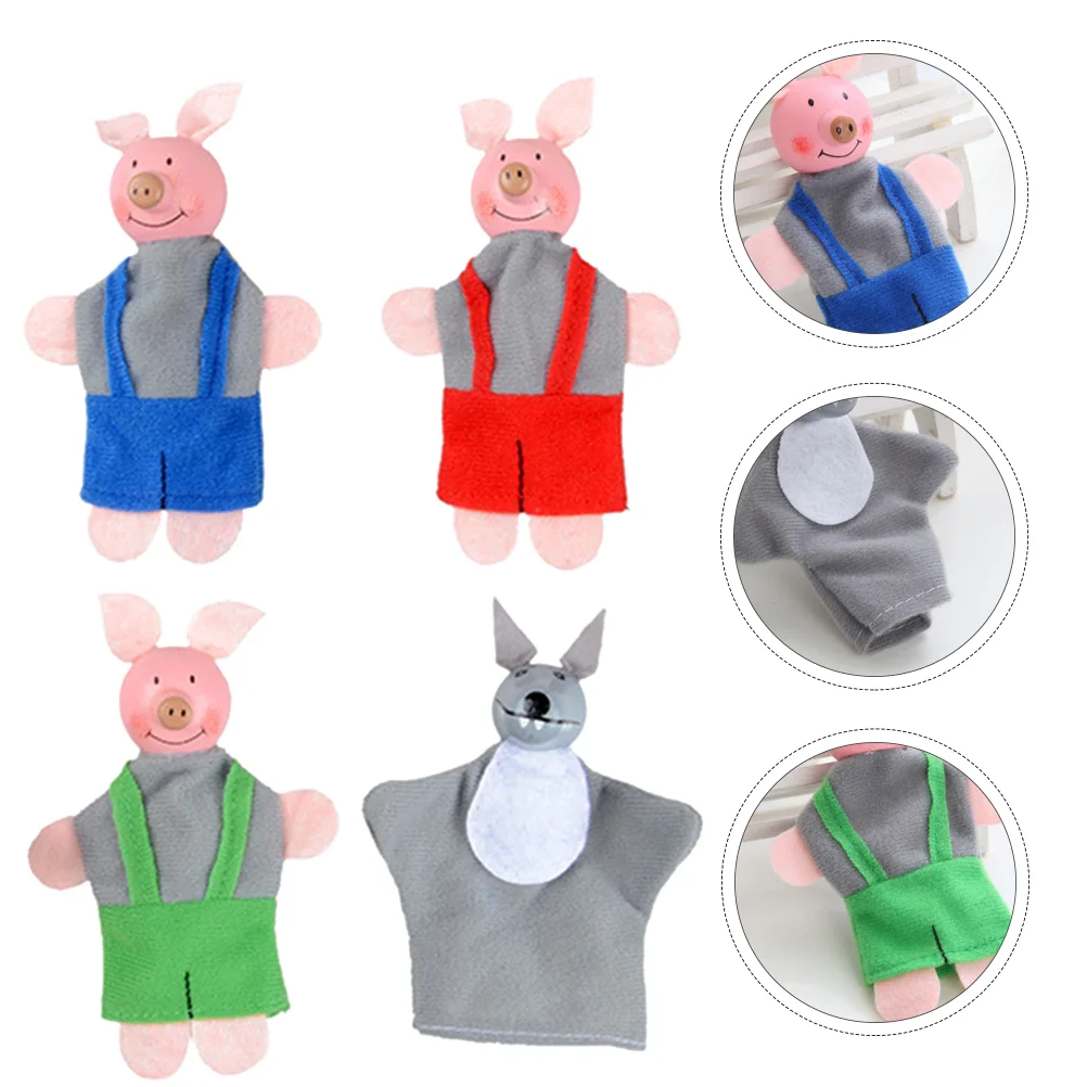 

1 Set/4pcs Cartoon Finger Puppets and Wolf Puppet Early Educational Toys The three little pigs the