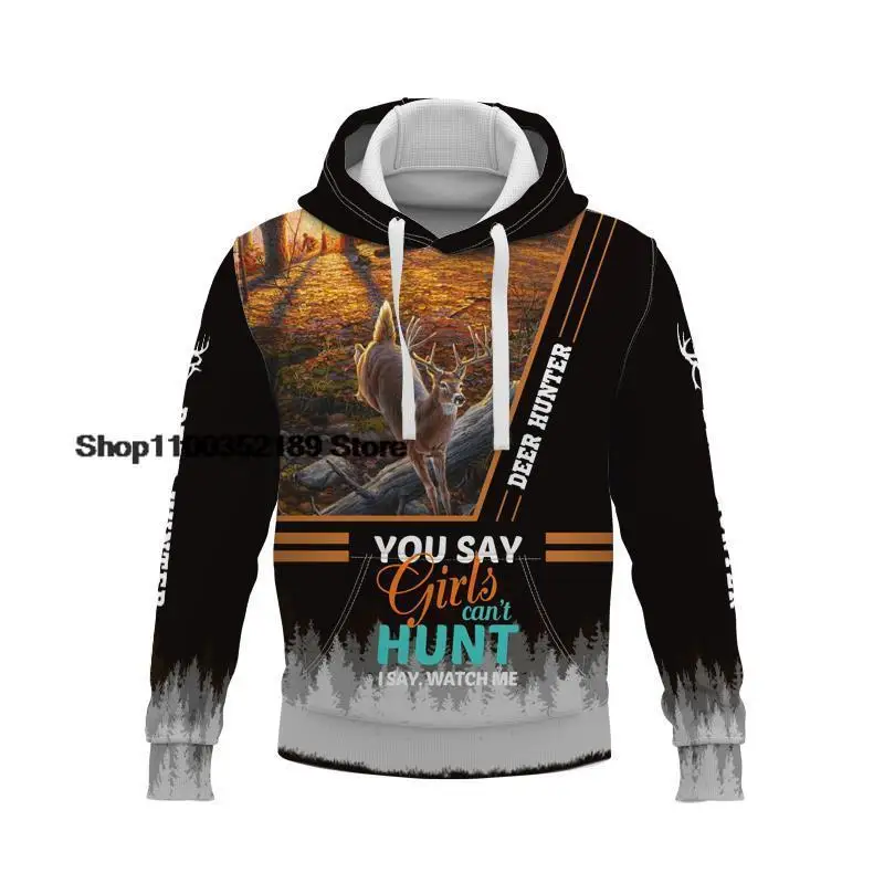 

Autumn Mens Harajuku 3D Hoodie Animal Hare Deer Hunter Print Unisex Sweatshirt Adults And Children Casual Pullover Streetwear