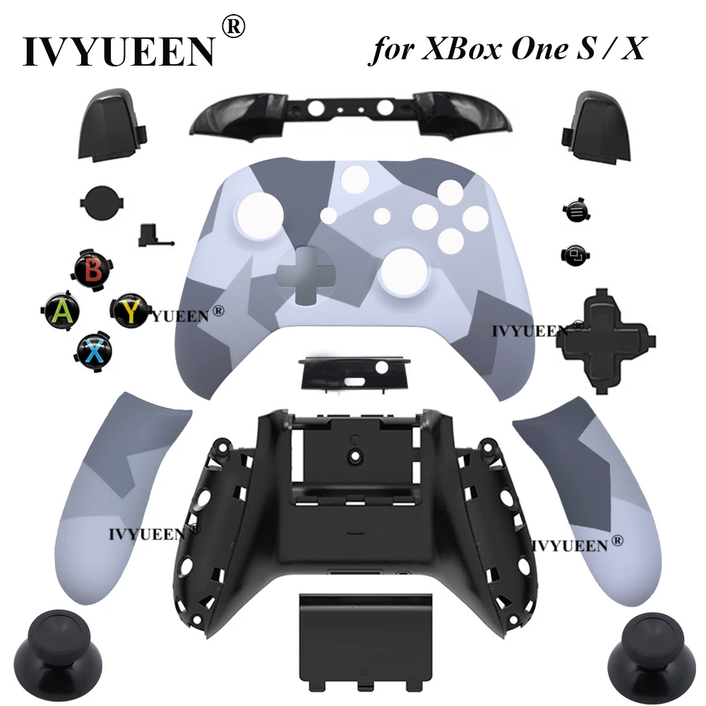 

IVYUEEN Replacement Housing Shell for Xbox One S X Controller Gray White Case RB LB RT LT Triggers Bumpers Full Buttons Mod Kit