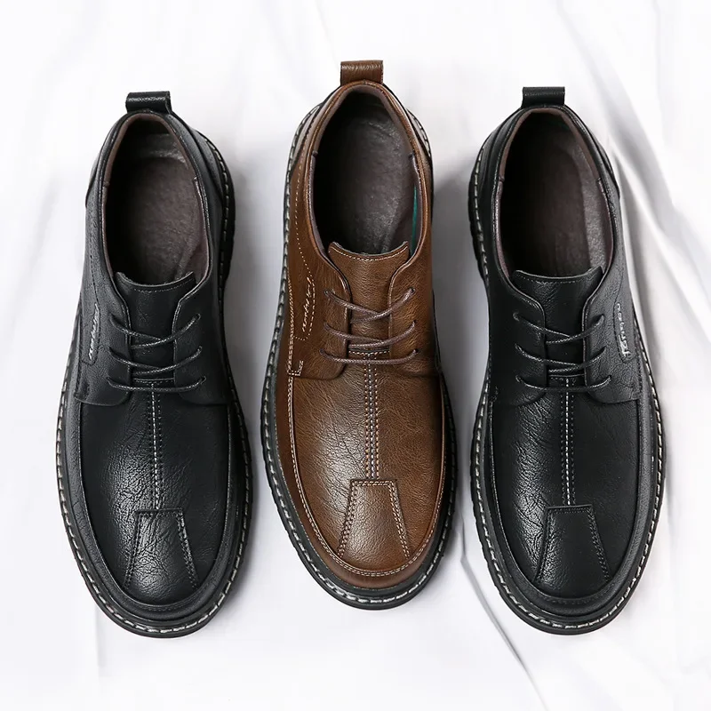 Туфли мужские кожаные в британском стиле лоферы повседневная обувь на плоской