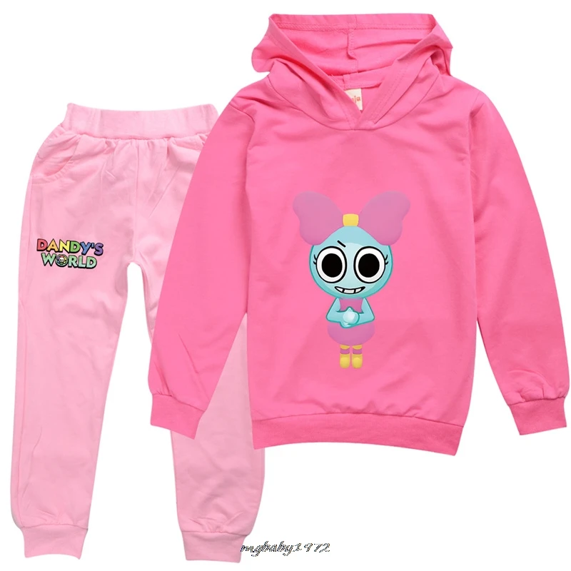 Фото Новые детские толстовки с капюшоном Dandys World, спортивный костюм для маленьких мальчиков, топы и штаны, Детские осенние наряды для подростков, комплекты для девочек, 2 шт. №1