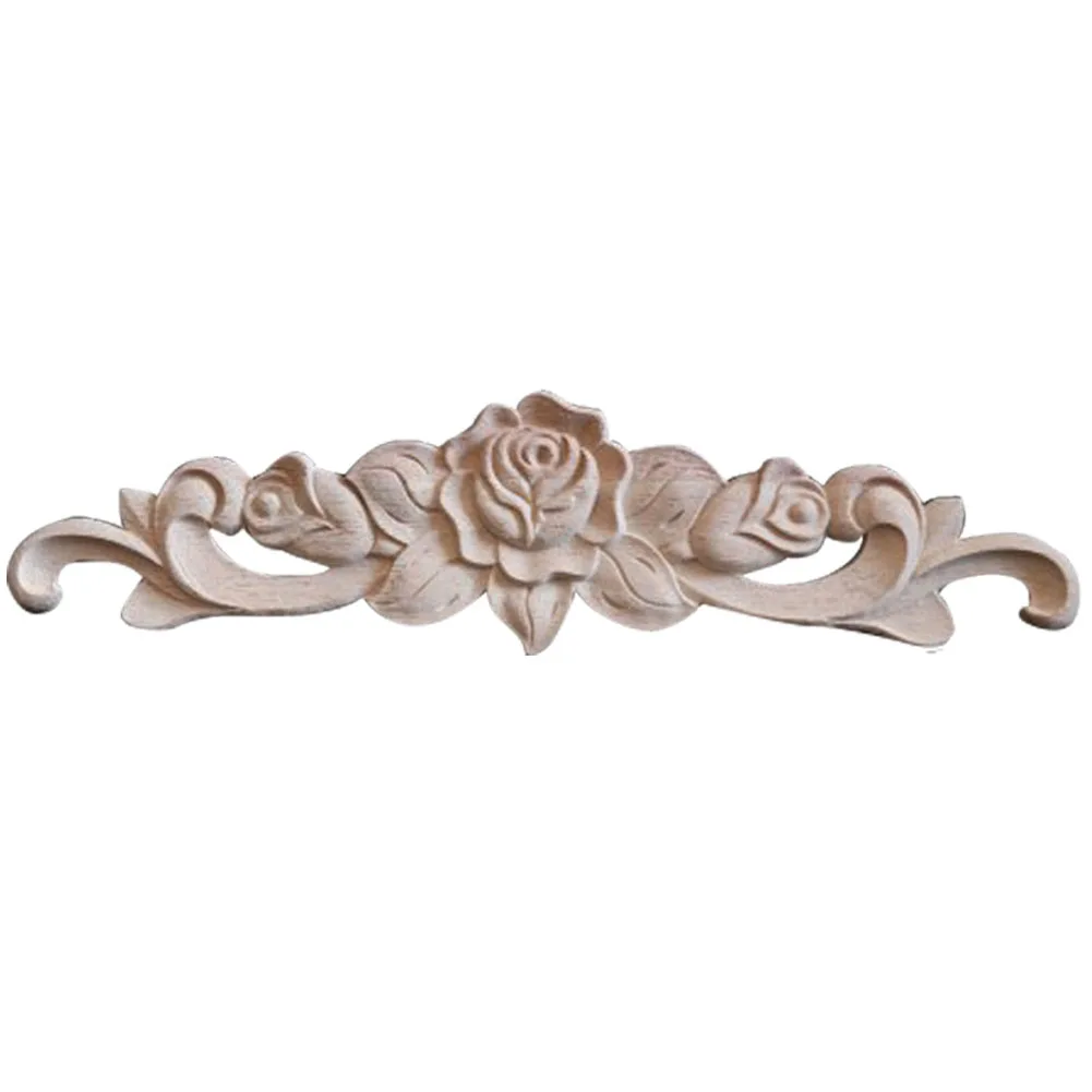 

Vintage Long Cupboard Flower Shape Door Furniture Decor Wood Carved Unpainted Applique Home Cabinet Bed Corner Onlay Wall