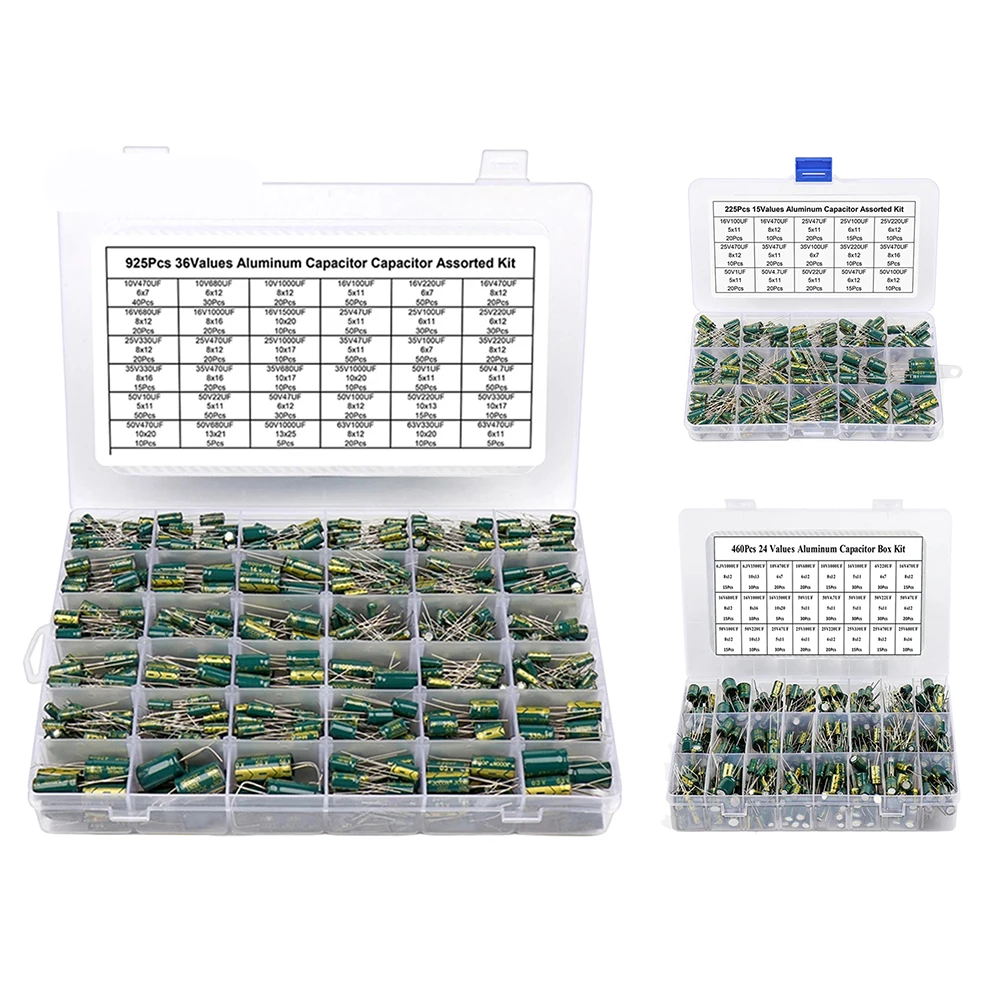 

225/460/925PCS High Frequency Aluminum Electrolytic Capacitors Low Impedance Capacitor Kit High Ripple Current LCD Monitor