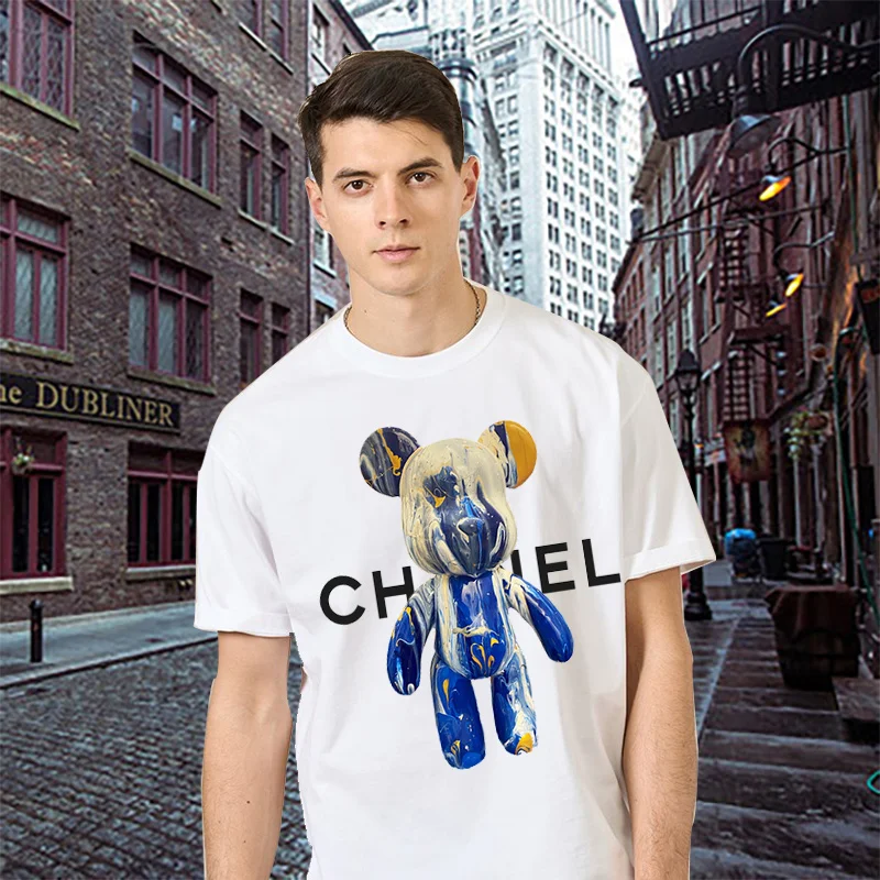 

Luxury Brand Bear Print Owersized Men T-Shirt Summer Hip Hop T Shirt Unisex High Quality Cotton Short Sleeve Tee Men Clothing