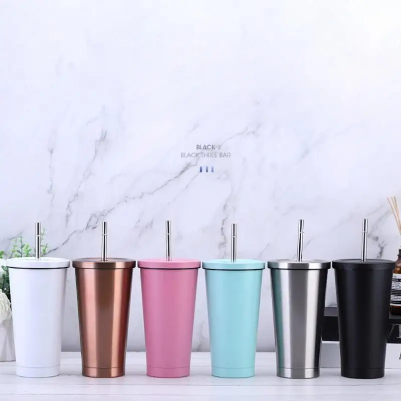 

1pcs 500ml Drinkware 304 Stainless Steel Straw Cup Large-capacity Vacuum Flask Car Portable Coffee Cup Water Cup Ice Master Cup