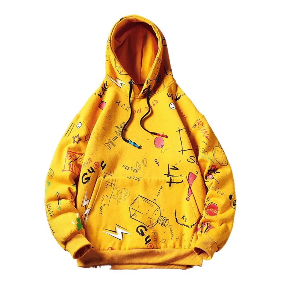 

Japanese Anime Graffiti Print Hooded Sweatshirts Streetwear Hip Hop Harajuku Casual Pullover Hoodies Mens Fashion Tops