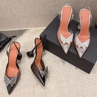 bow knot shoes transparent sandalias mujer verano stiletto sandals women zapatos de mujer tacon medio elegantes chaussure femme