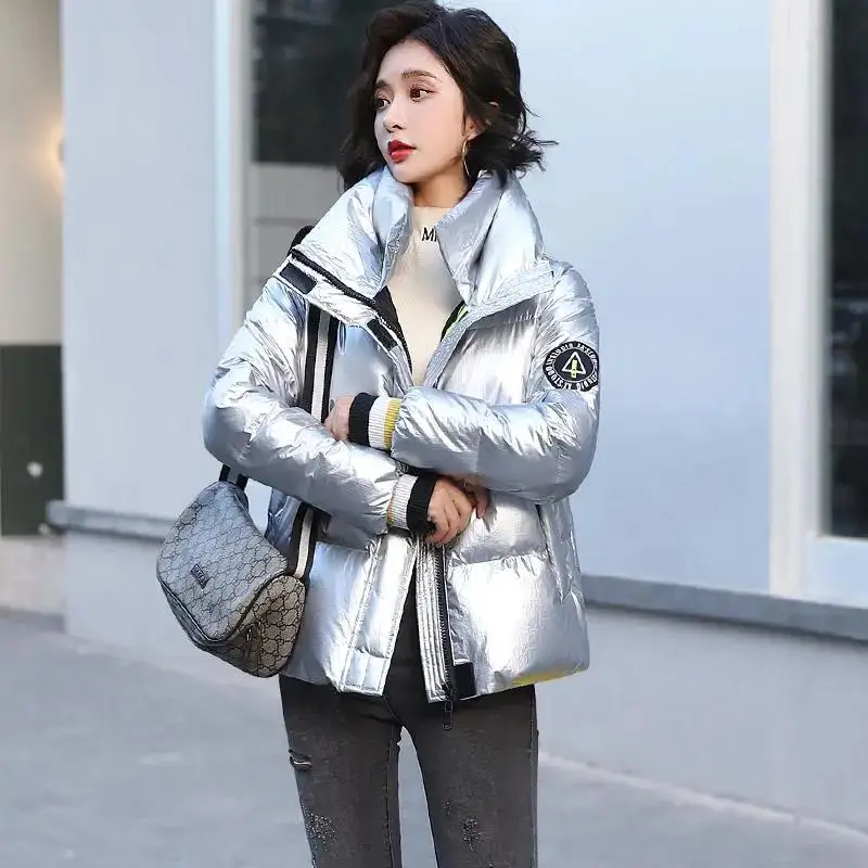Winter Down Cotton Jacket Women 2023 New Fashion Overcoat Parkas Ladies Short Jackets Stand Collar Bright Face Coat Female