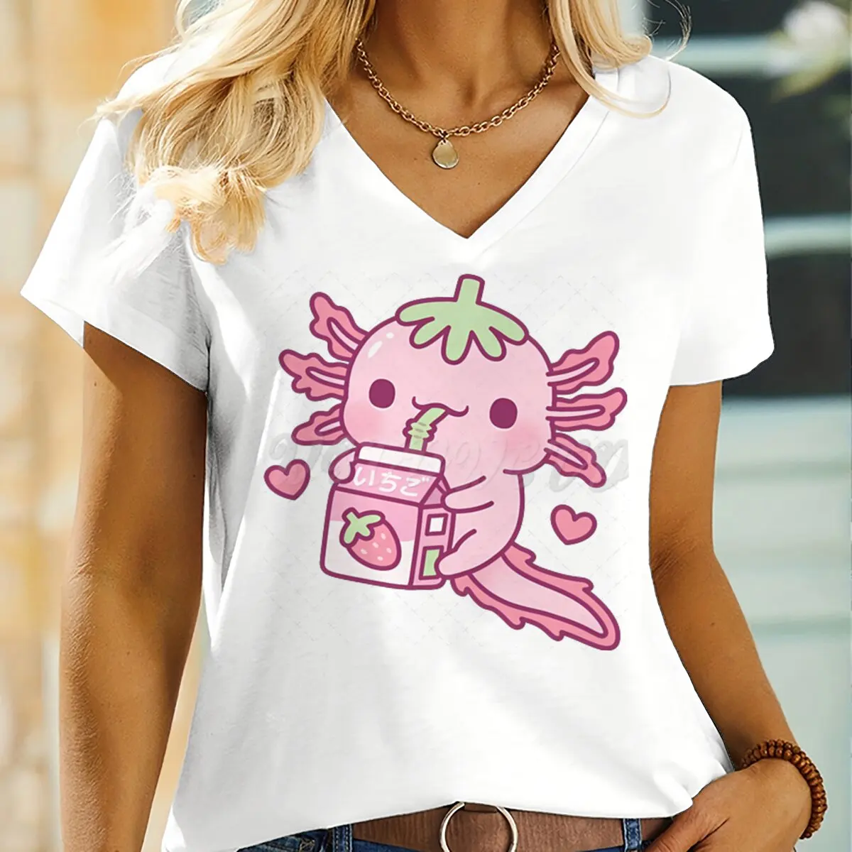 Футболка с изображением аксолотля кавайная футболка рисунком клубничным