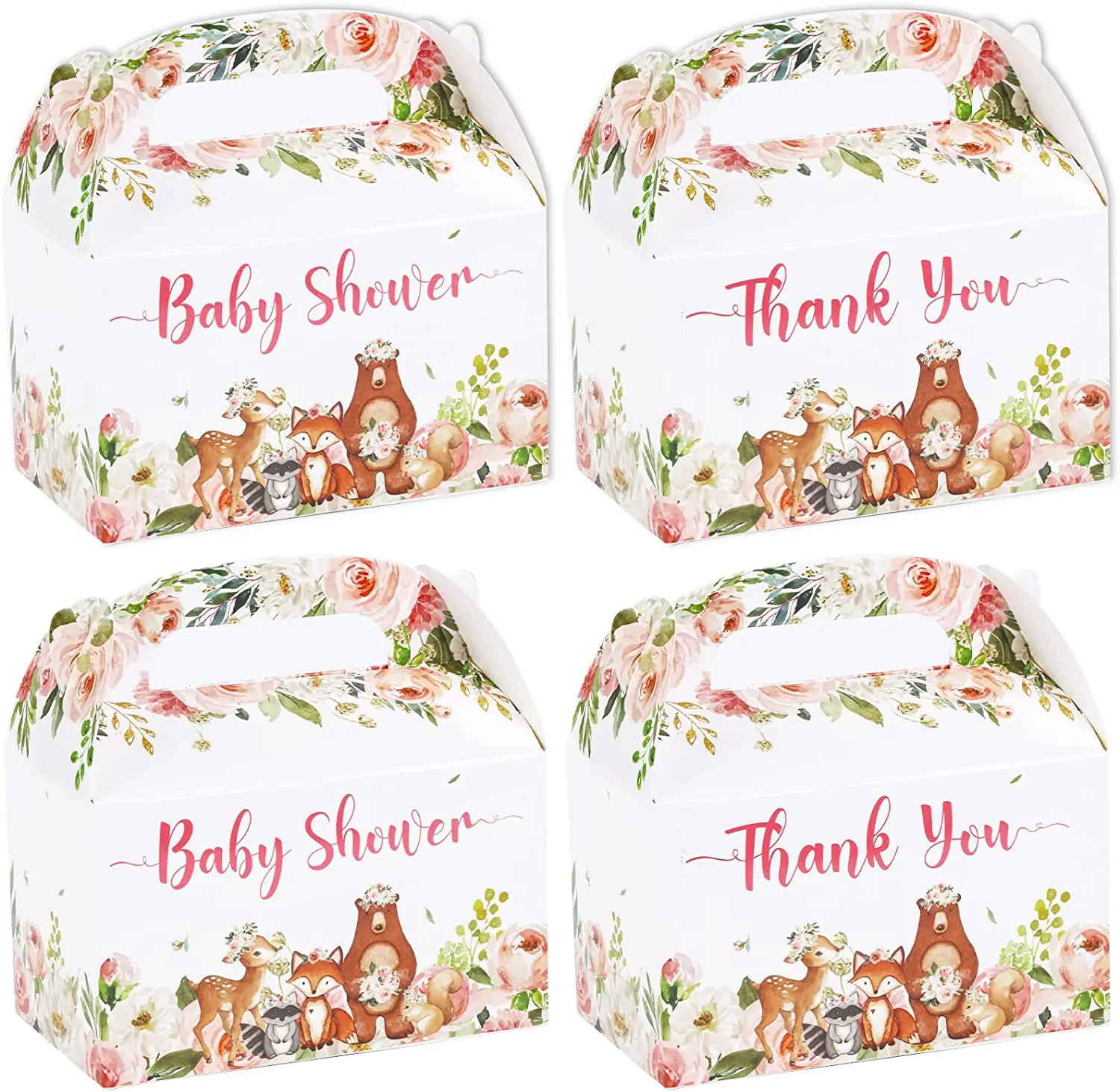 

12PCS Woodland Animal Baby Shower Decoration Girl Woodland Goodie Boxes Candy Treat Boxes for Pink Birthday Party Favor Supplies