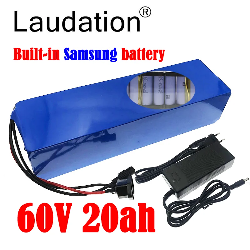 

Laudation Electric Bicycle Battery 60V 20ah Built-In Samsung 18650 Lithium Ion Battery BMS High Power Protection 30A Output1000W