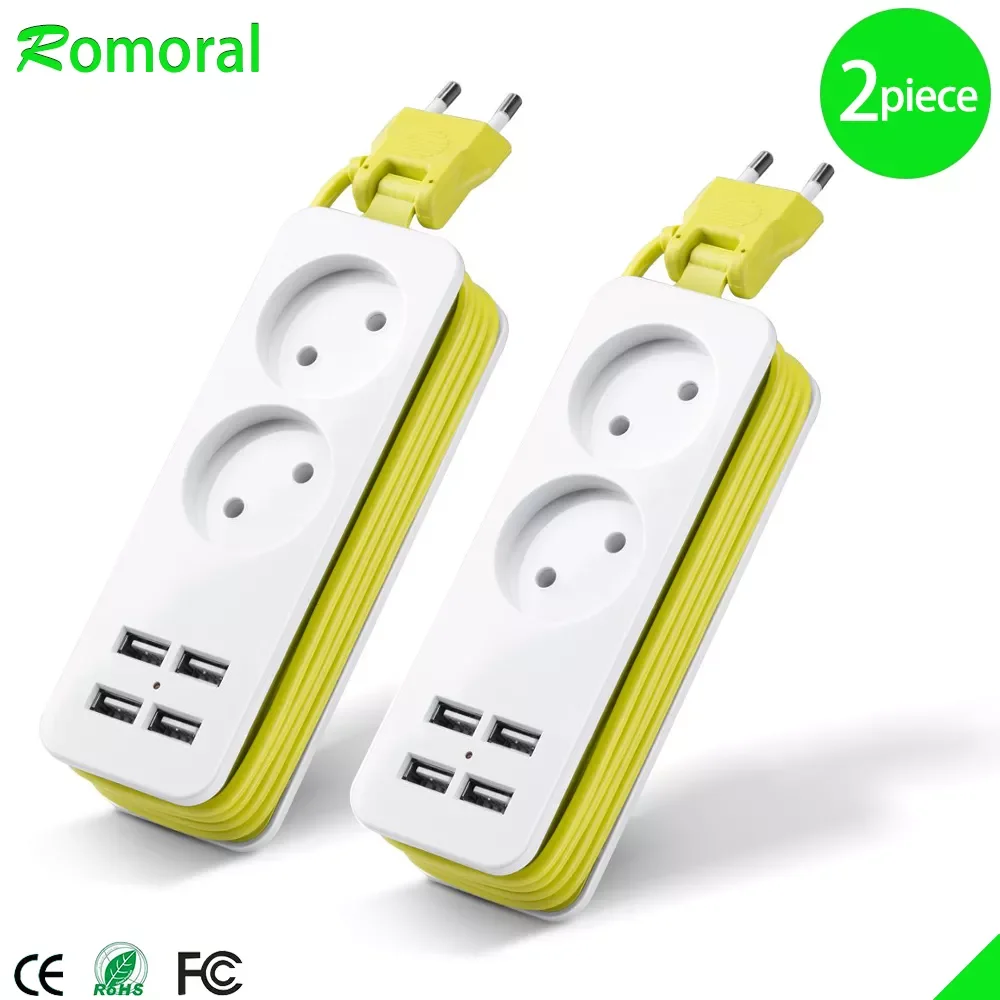 

EU Plug Power Strip 4 USB Port Charger Socket, 1200W Multiple Portable Travel Plug Adapter for Smartphones Tablets